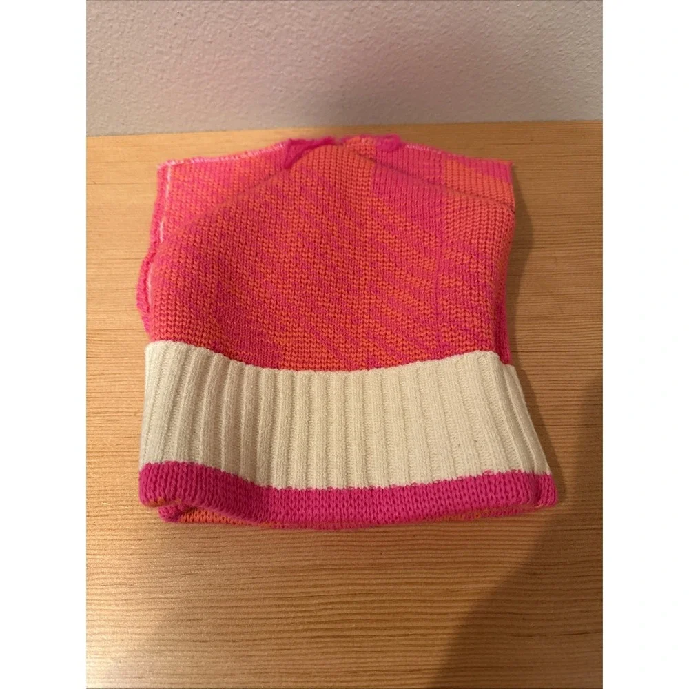 Vintage Smiley‎ Hat Wool Ski Hat Pink With Orange Stripes Beanie No Tag